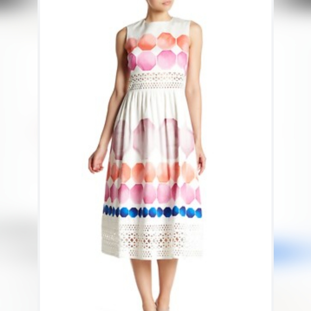 Ted Baker Serinah midi dress crochet inset white Sz 2 (4-6 US) Elegant